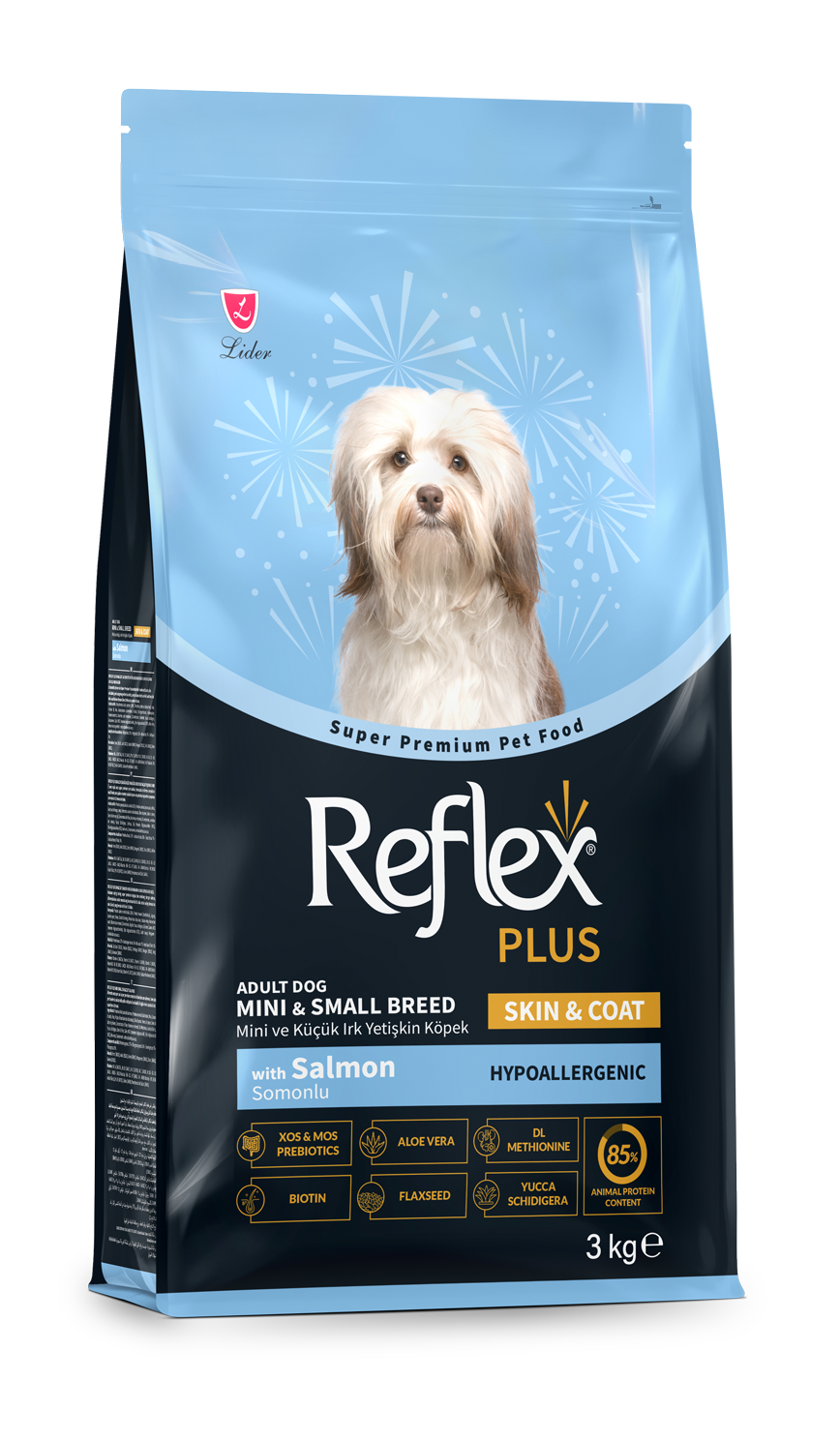REFLEX PLUS SKIN & COAT SOMONLU MİNİ VE KÜÇÜK IRK YETİŞKİN KÖPEK MAMASI 3 KG