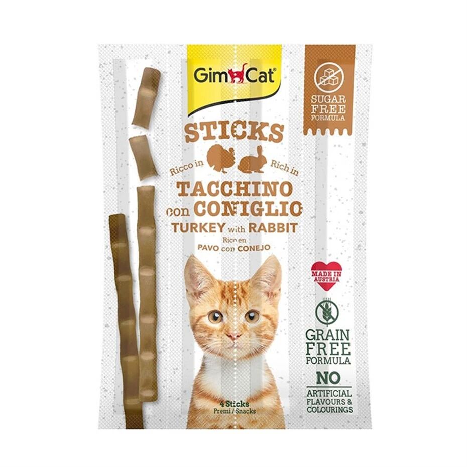 Gimcat Kedi Stick Hindi GimCat Sticks Hindili ve Tavşan Etli Taurinli Tahılsız Kedi Ödül Çubuğu 20gr (4'lü)