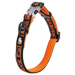 True Love Köpek Boyun Tasması – Neoprene Süngerli, Naylon Dokuma, Siyah-Turuncu