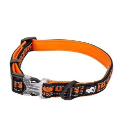 True Love Köpek İçin Neoprene Süngerli, Naylon Dokuma, Siyah-Turuncu Boyun Tasması