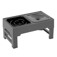 ELS Pet Ayarlanabilir Kedi Köpek Mama Kabı Standı Gri 44,7x28,5x9,8 cm