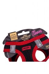 Doggie Havalı Dokuma Neon Serisi Küçük Irk Köpek Göğüs Tasması – Kırmızı, 3XS 22–26 cm