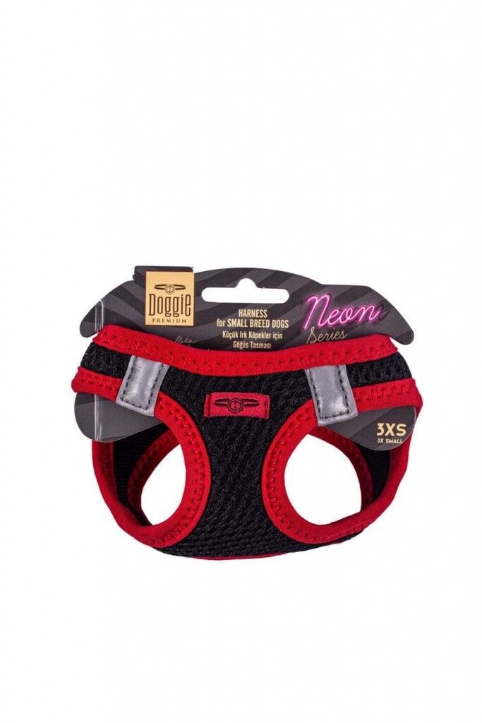 Doggie Havalı Dokuma Neon Serisi Küçük Irk Göğüs Tasması Kırmızı 3Xs-22-26 CM