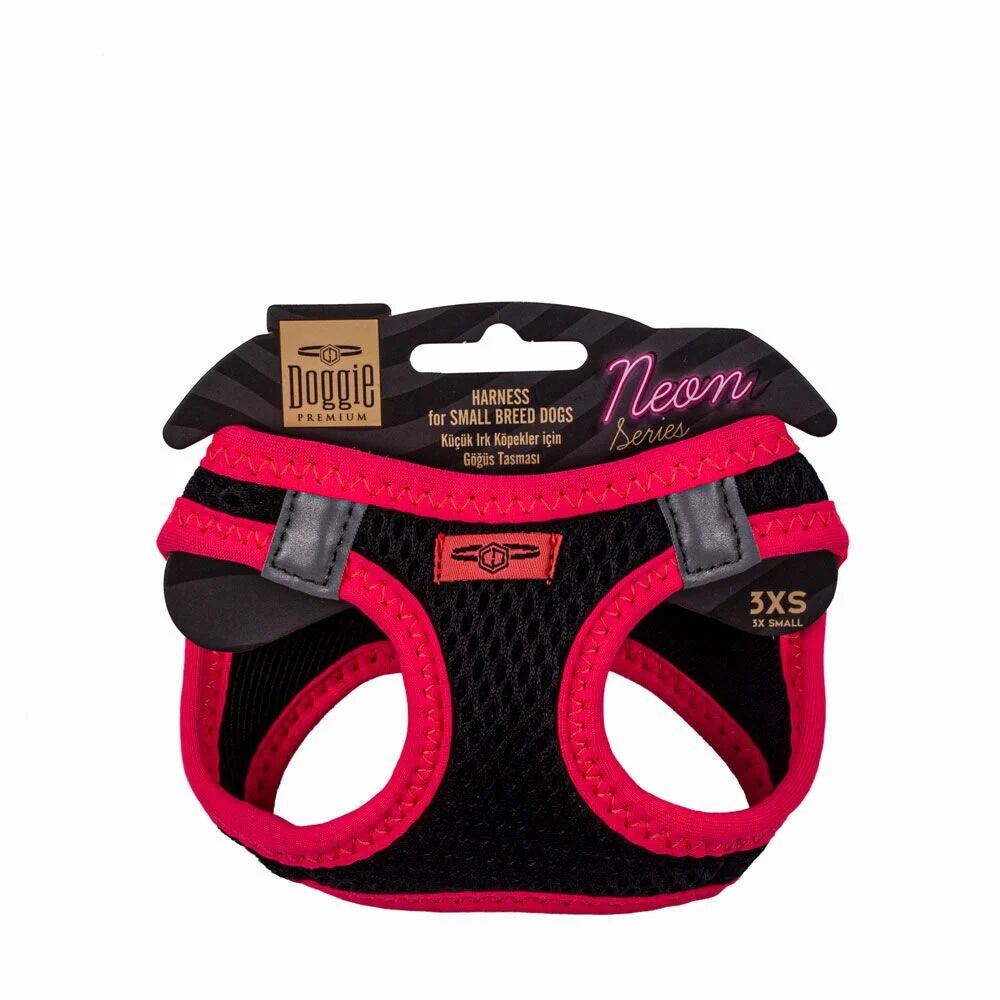 Doggie Havalı Dokuma Neon Serisi Küçük Irk Göğüs Tasması Pembe 3Xs-22-26 CM
