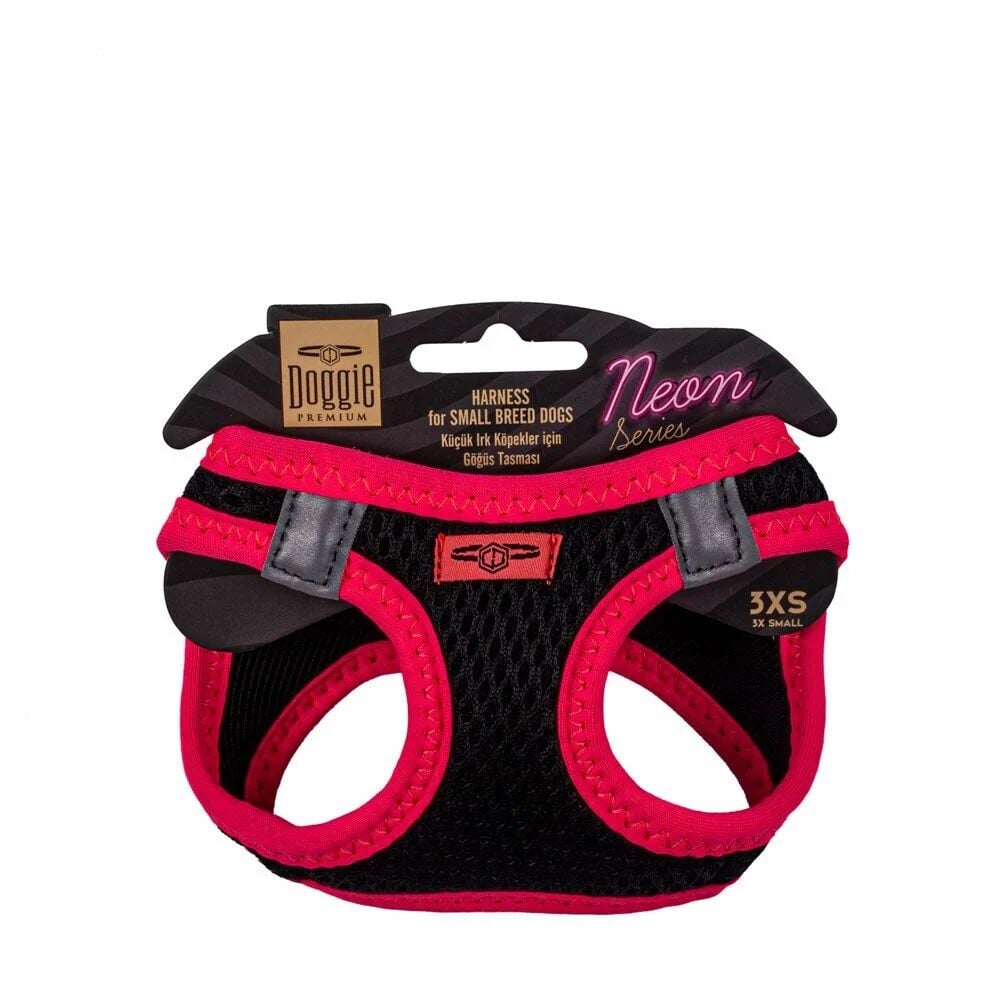 Doggie Havalı Dokuma Neon Serisi Küçük Irk Köpek Göğüs Tasması – Pembe, 3XS 22–26 cm