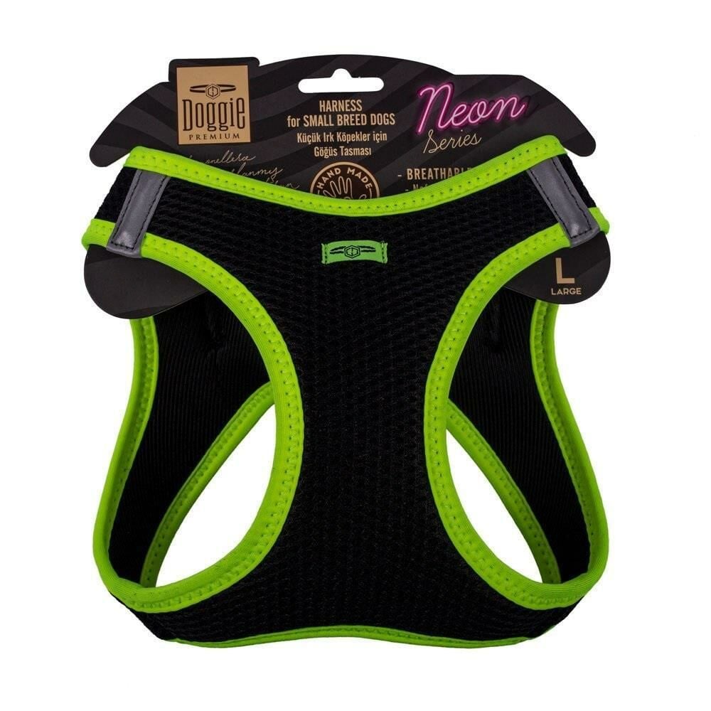 Doggie Havalı Dokuma Neon Serisi Küçük Irk Köpek Göğüs Tasması – Sarı, L 42–48 cm