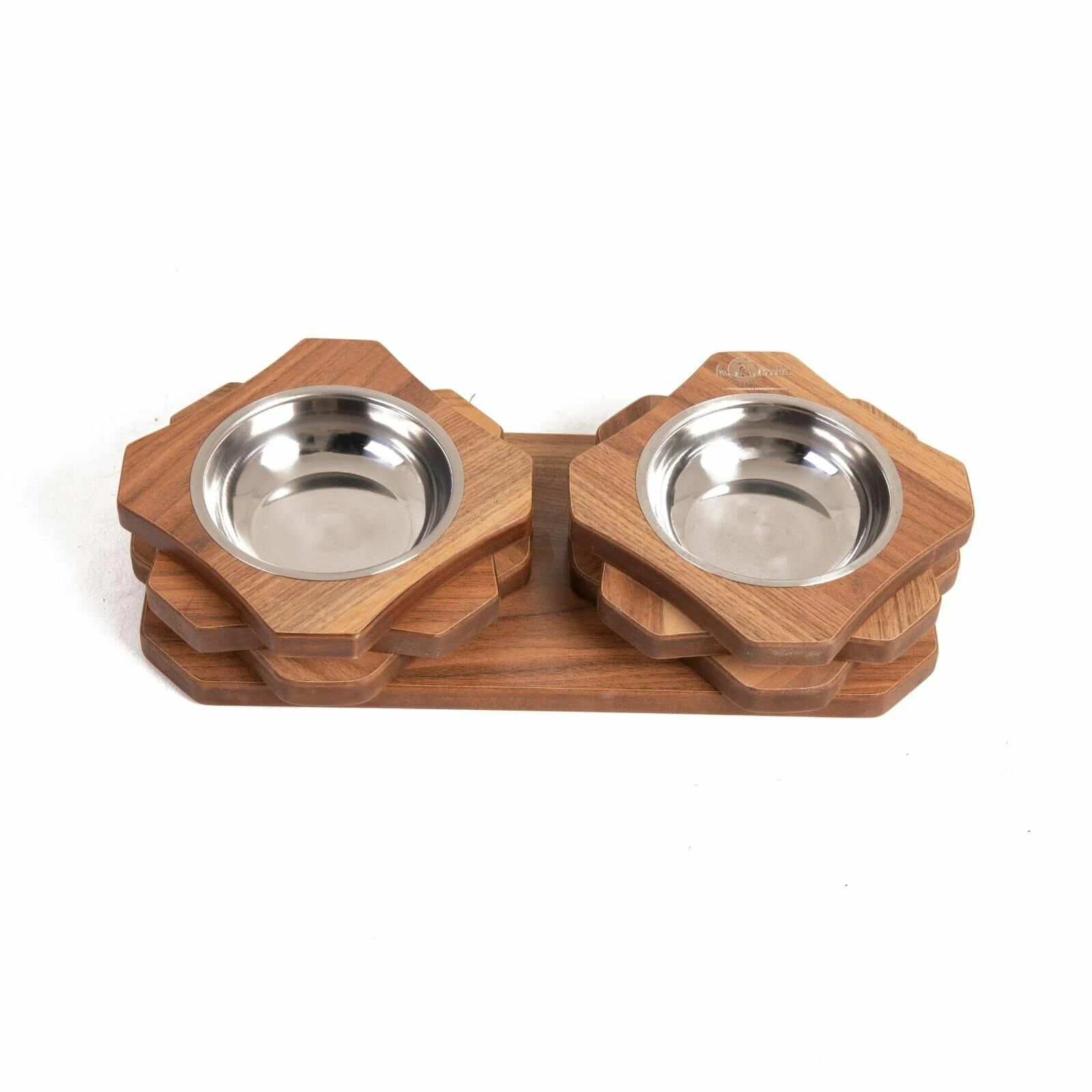 Homie Ahşap Prizma İkili Mama Kabı