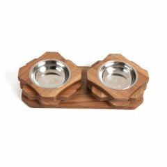 Ahşap Prizma İkili Mama Kabı