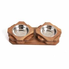 Homie Ahşap Prizma İkili Mama Kabı