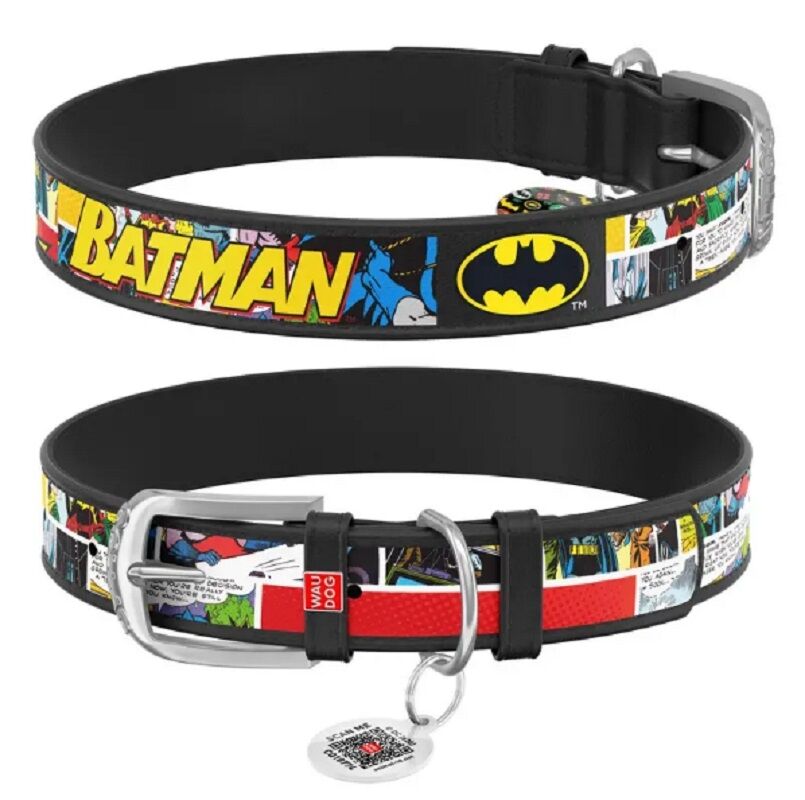 Waudog Köpek Boyun Tasması – QR Pasaportlu ''Batman1'', Siyah (18-24 cm, 12 mm, 2XS)