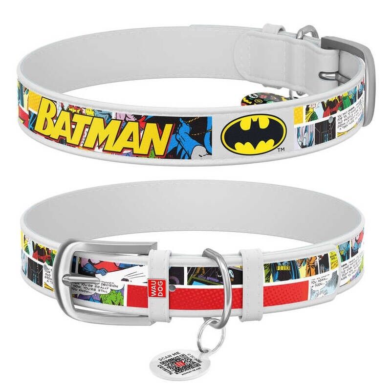 Waudog QR Pasaportlu ''Batman1'' Köpek Boyun Tasması XXS 12 mm, 18-24 cm Beyaz