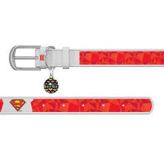 Waudog Tasarım Gerçek Deri Köpek Boyun Tasması, ''Superman1'' Deseni, 12 MM, L 18-24 CM Beyaz
