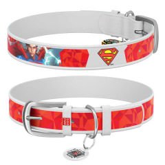 Waudog Tasarım Gerçek Deri Köpek Boyun Tasması, ''Superman1'' Deseni, 12 MM, L 18-24 CM Beyaz