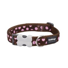 Reddingo Kahverengi Üzerine Pembe Benekli Köpek Boyun Tasması – Dayanıklı ve Şık