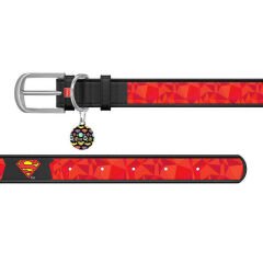Waudog Tasarım Gerçek Deri Köpek Boyun Tasması – Superman1 Desenli, 15 mm / L 26–35 cm, Siyah