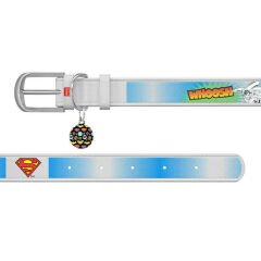 Waudog Tasarım Gerçek Deri Köpek Boyun Tasması, ''Superman2'' Deseni, 15 MM, L 26-35 CM Beyaz