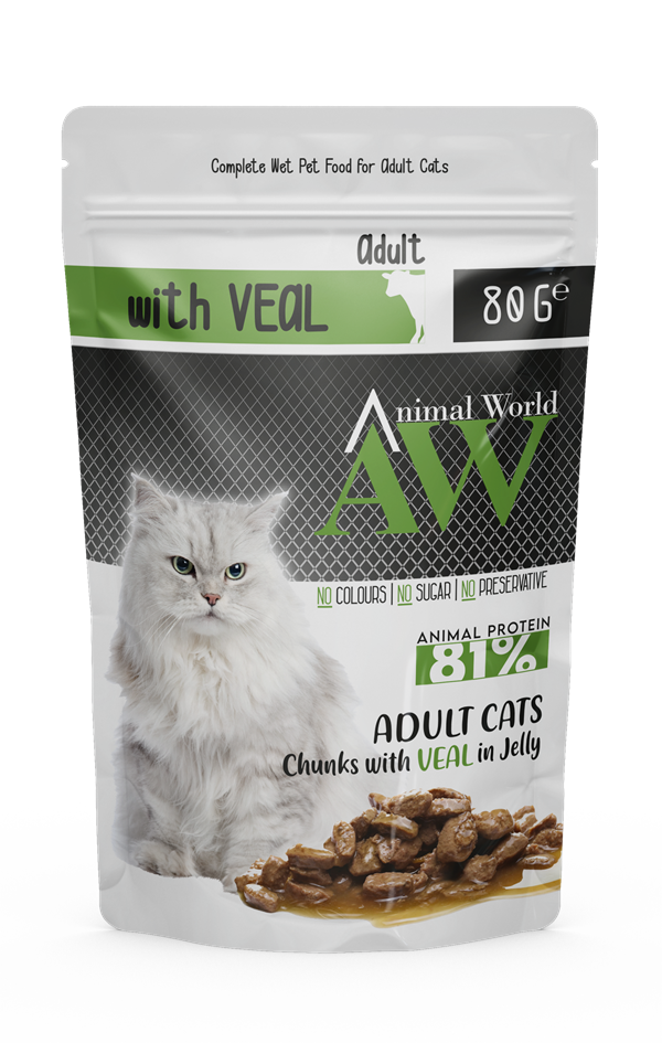 Animal World Dana Etli Hassas Sindirim Jöle İçinde Parça Dana Etli Yetişkin Kedi Konserve Pouch 80 Gr