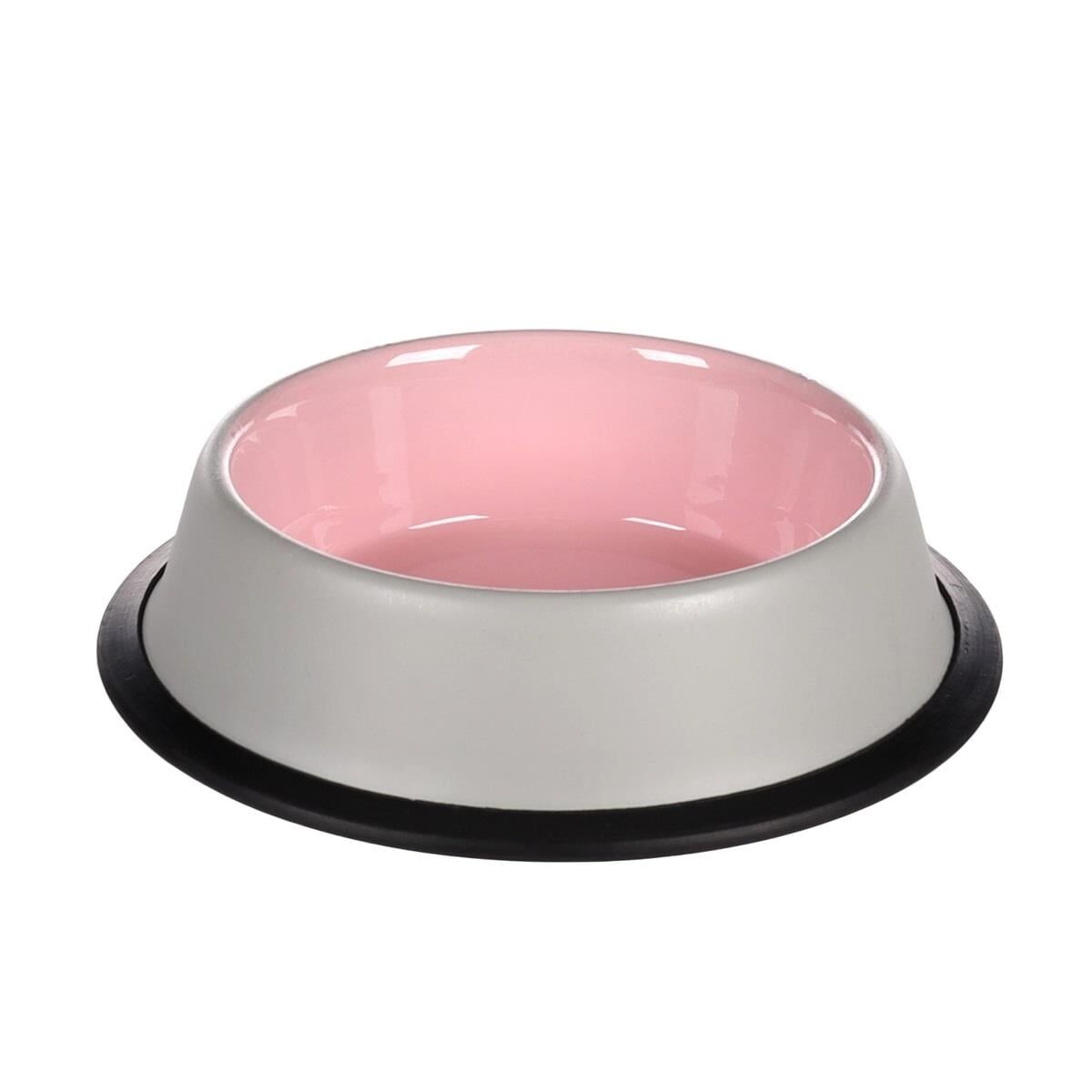 FL NELL BOYALI ÇELİK MAMA KABI / ANTISLIP / GRİ-PEMBE / 450ML