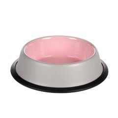FL NELL BOYALI ÇELİK MAMA KABI / ANTISLIP / GRİ-PEMBE / 450ML