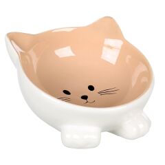 FL PUZI KEDİ KULAKLI DESENLİ SERAMİK MAMA VE SU KABI / 125ML / BEJ
