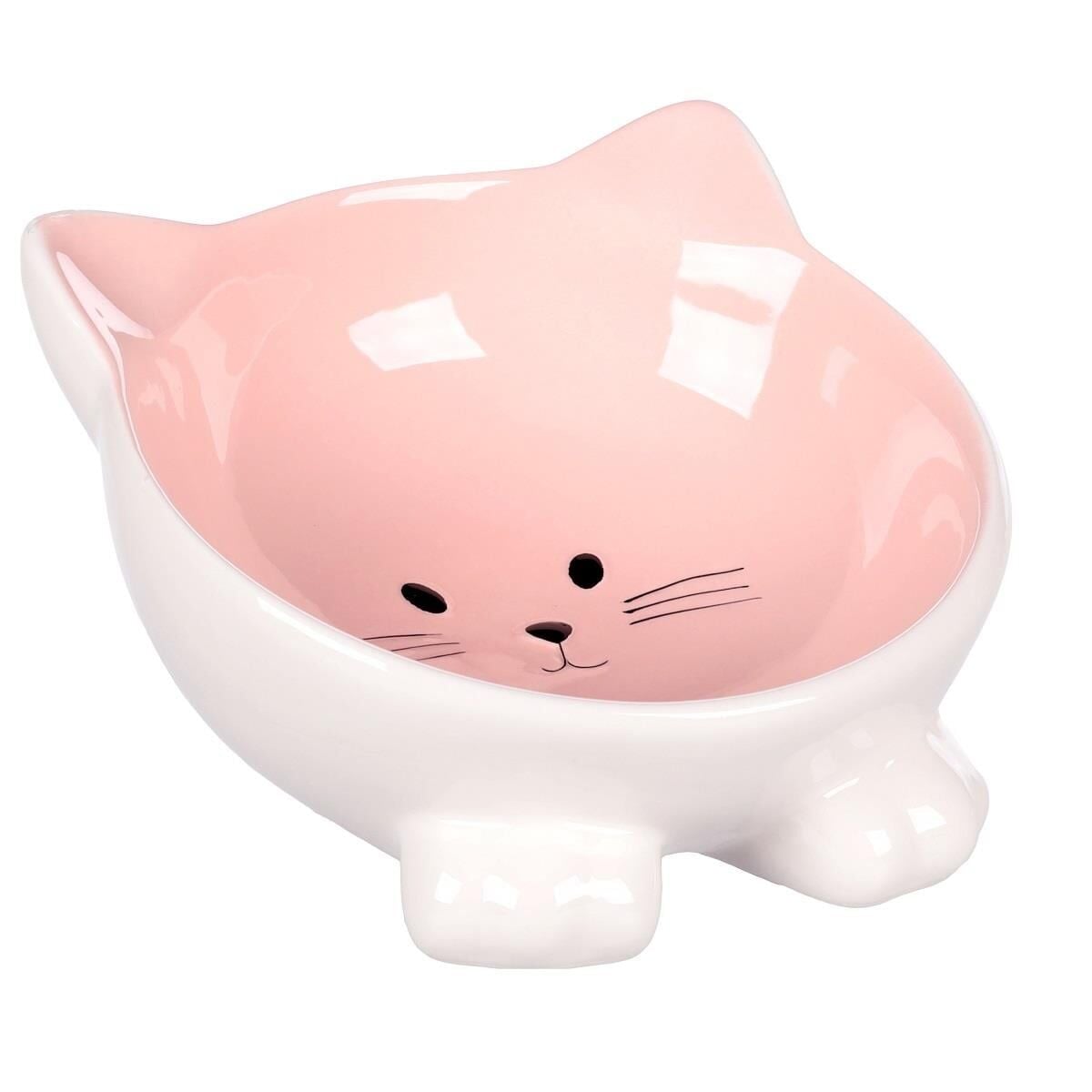 FL PUZI KEDİ KULAKLI DESENLİ SERAMİK MAMA VE SU KABI / 125ML / PEMBE