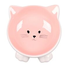 FL PUZI KEDİ KULAKLI DESENLİ SERAMİK MAMA VE SU KABI / 125ML / PEMBE