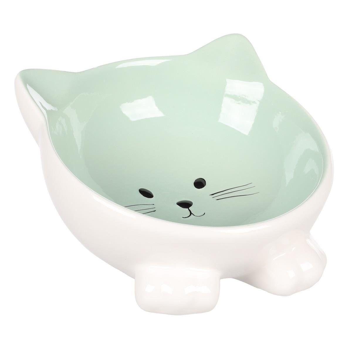 FL PUZI KEDİ KULAKLI DESENLİ SERAMİK MAMA VE SU KABI / 125ML / YEŞİL