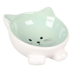 FL PUZI KEDİ KULAKLI DESENLİ SERAMİK MAMA VE SU KABI / 125ML / YEŞİL