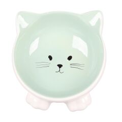 FL PUZI KEDİ KULAKLI DESENLİ SERAMİK MAMA VE SU KABI / 125ML / YEŞİL