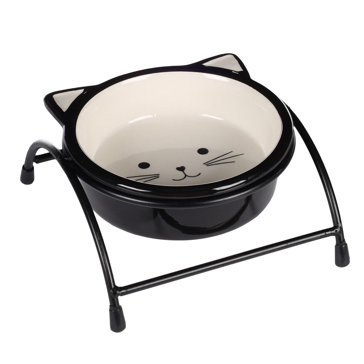 FL ANSU SİYAH BEYAZ KEDİ KULAKLI STANDLI SERAMİK MAMA KABI / 230ML