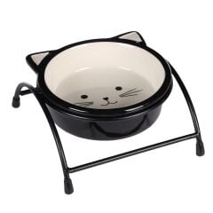 FL ANSU SİYAH BEYAZ KEDİ KULAKLI STANDLI SERAMİK MAMA KABI / 230ML