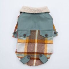 Pawstar Yeşil Plaid e Pelle Köpek Ceketi