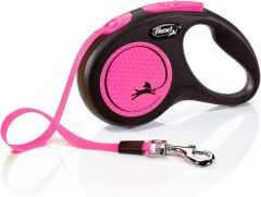 Flexi New Neon Otomatik Şerit Köpek Gezdirme Kayışı – 5 m, S, Pembe