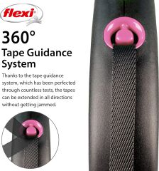 Flexi Black Design Otomatik Şerit Köpek Gezdirme Kayışı – 5 m, Pembe, Small