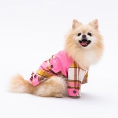 Pawstar Pembe Plaid E Pelle – Kedi & Köpek Ceketi