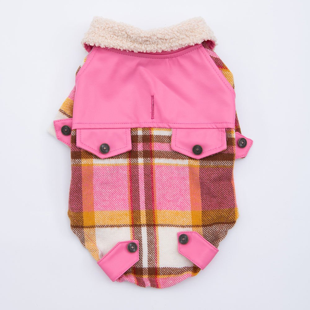 Pawstar Pembe Plaid E Pelle Kedi Köpek Ceketi Kedi Köpek Kıyafeti Kedi Köpek Elbisesi