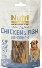 Chicken & Fish Sandwich Natural Dog Snack – Kurutulmuş Tavuk ve Balıklı Sandviç Tahılsız Köpek Ödülü 80 g