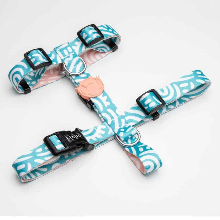 Lindodogs Touch Göğüs Tasması – Mavi & Beyaz Desenli, Ayarlanabilir ve Şık Tasarım