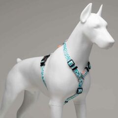 Lindodogs Touch Göğüs Tasması – Mavi & Beyaz Desenli, Ayarlanabilir ve Şık Tasarım