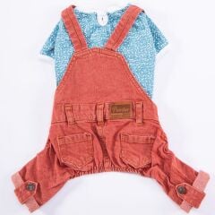 PawStar Kırmızı Denim Salopet – Küçük ve Orta Irk Köpek Tulum (2'li Set)