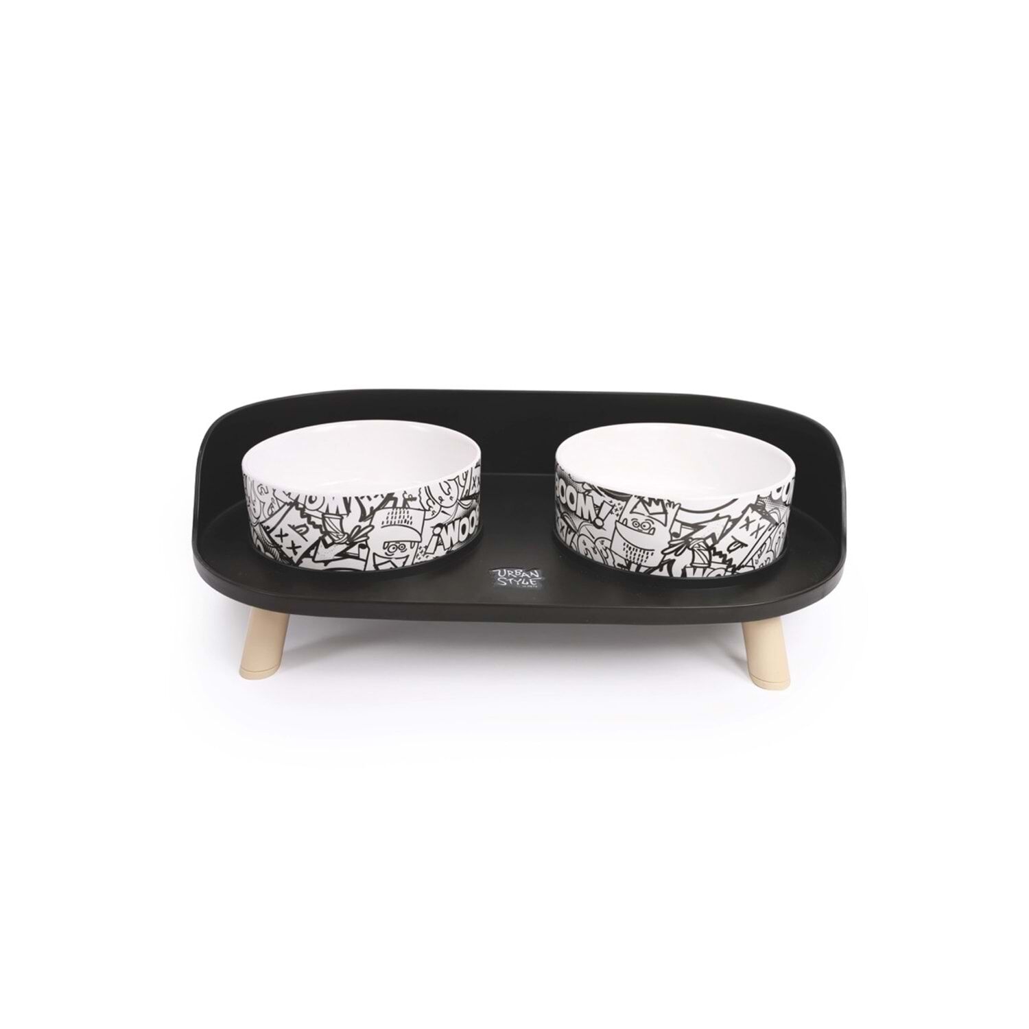 M-PETS ALTITUDE URBAN STYLE YÜKSELTİLMİŞ SERAMİK MAMA VE SU KABI – SİYAH & BEYAZ