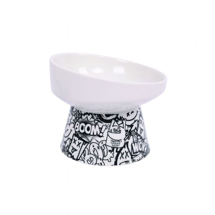 M-PETS URBAN STYLE TILTD YÜKSELTİLMİŞ EĞİMLİ SERAMİK MAMA KABI – 350 ML (BLACK / WHITE)