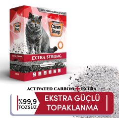 Clean Step Extra Strong Ekstra Aktif Karbonlu Süper Güçlü Topaklanan Kokusuz (Parfümsüz) İnce Tane Bentonit Kedi Kumu 10 LT