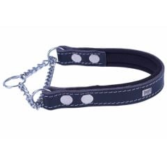Doggie Köpek Boğma Tasması – Konfor Deri Zincirli, Siyah (2X35-45 cm)