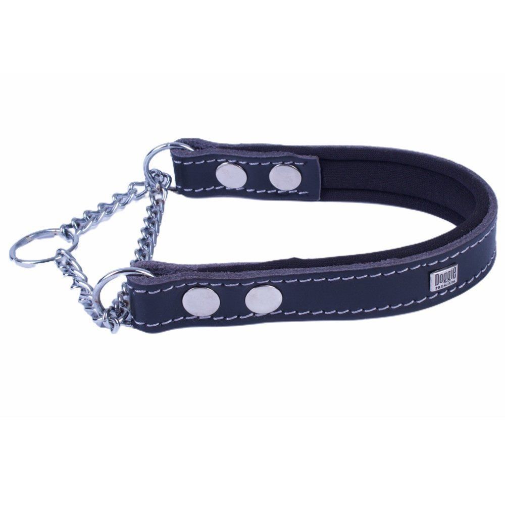 Doggie Konfor Deri Zincirli Boğma Köpek Tasması Siyah 2,5X40-50 CM