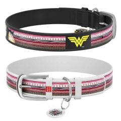 Waudog Wonder Woman Desenli QR Pasaportlu Köpek Boyun Tasması 38-49 CM
