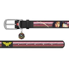 Waudog Tasarım Gerçek Deri Köpek Boyun Tasması – Wonder Woman Desenli, 20 mm / 29–38 cm, Siyah