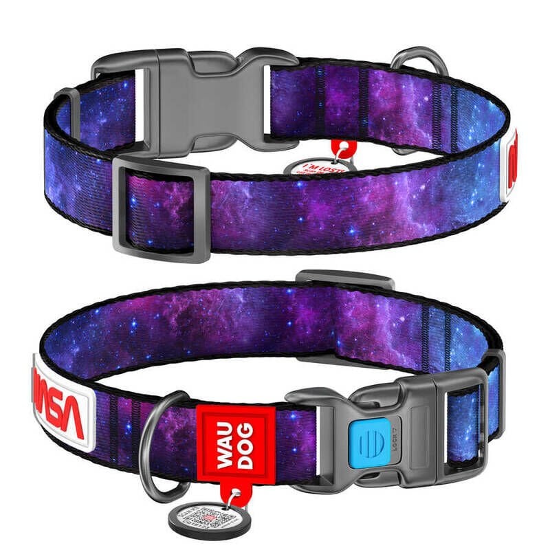 Waudog Naylon Köpek Boyun Tasması – NASA21 Desenli, Plastik Fastex, XL, 25 mm / 35–58 cm