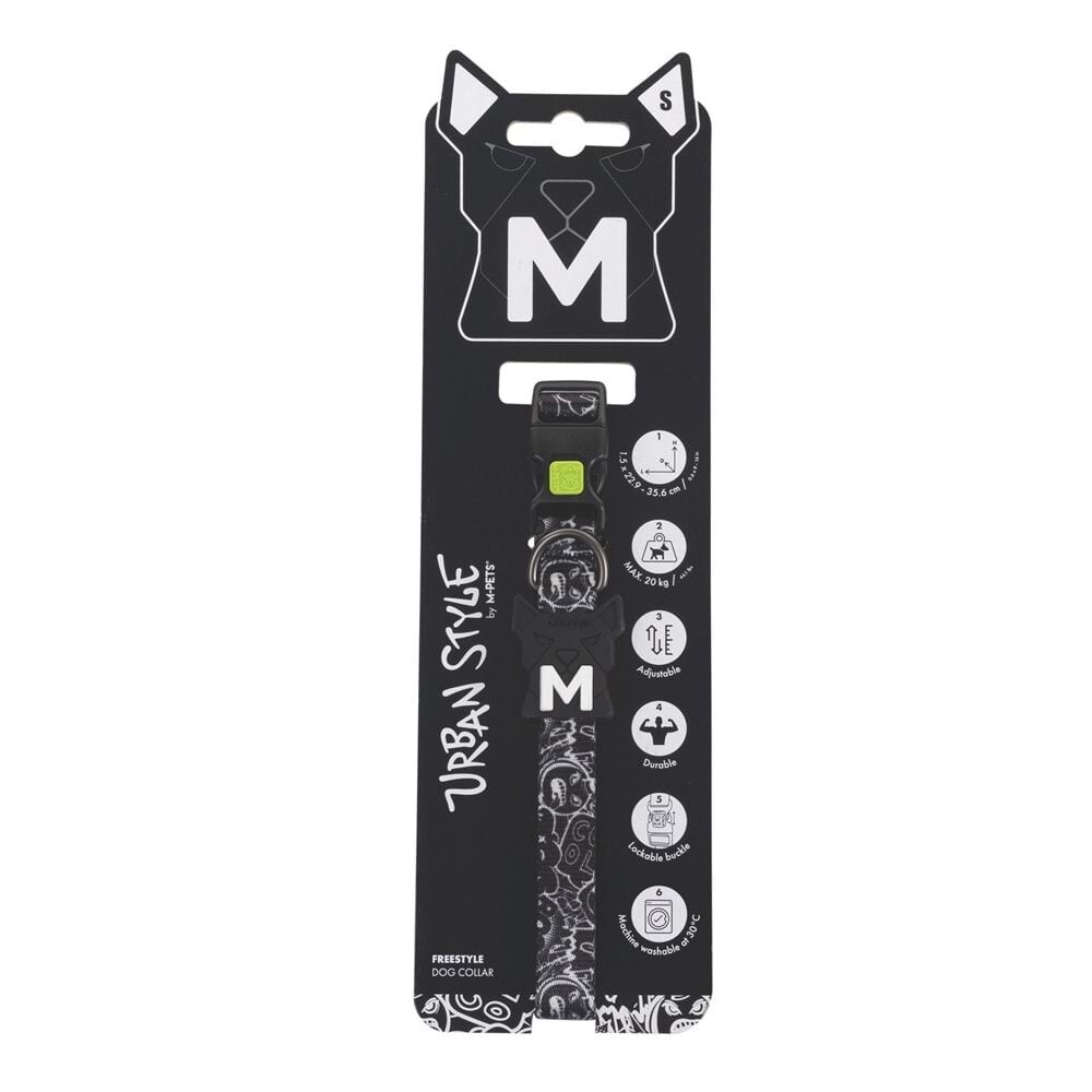 M-PETS URBAN STYLE FREESTYLE BLACK/WHİTE KÖPEK BOYUN TASMASI (M)