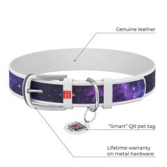 Waudog Tasarım Gerçek Deri Köpek Boyun Tasması – NASA21 Desenli, XS, 15 mm / 27–36 cm, Beyaz